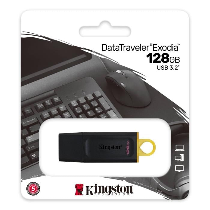 MEMORIA USB 3.2 DE 128GB EXODIA GEN 1 - NEGRO Y AMARILLO