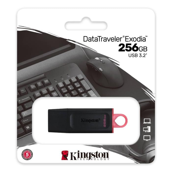 MEMORIA USB 3.2 DE 256GB EXODIA GEN 1 - NEGRO Y ROSA