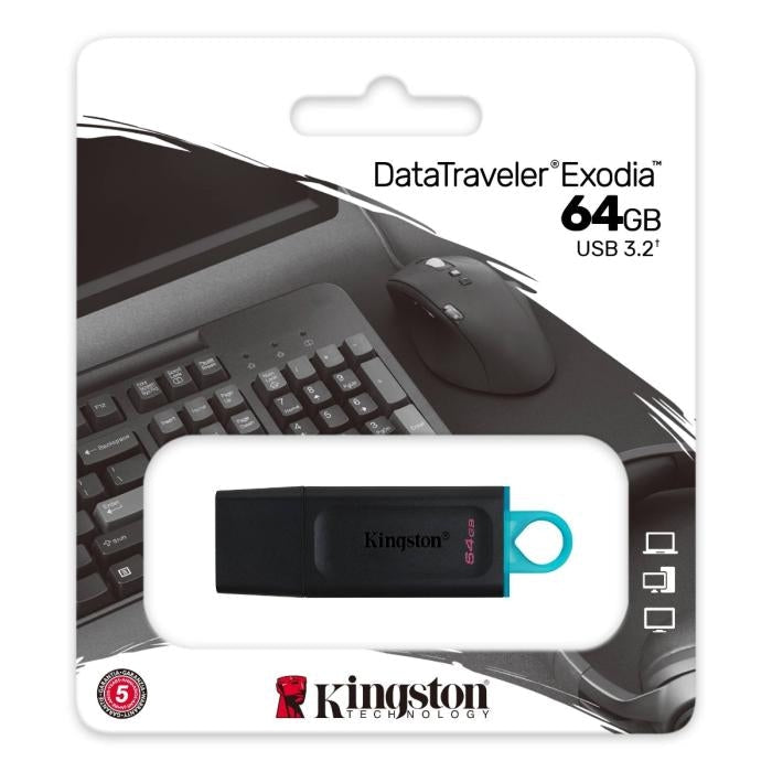 MEMORIA USB 3.2 DE 64GB EXODIA GEN 1 - NEGRO Y AZUL